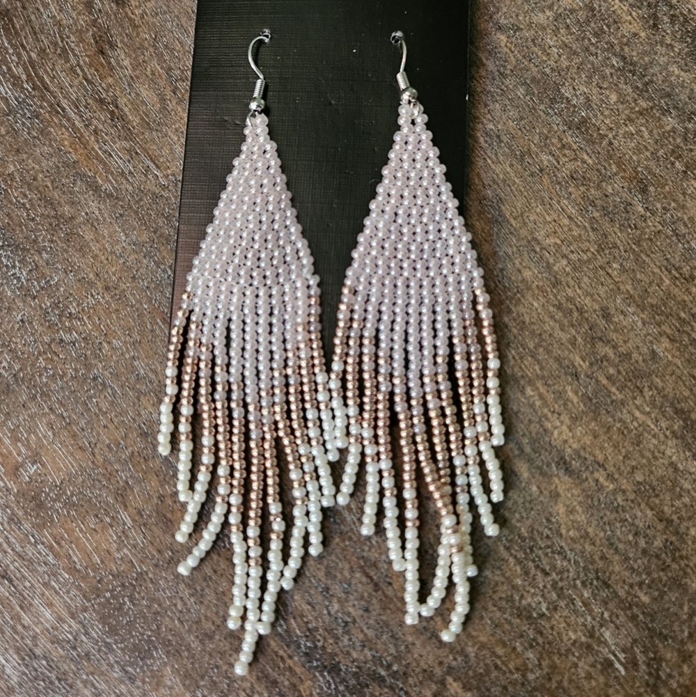 NWT Pink Elegant Boho Beaded Fringe Dangle Earrings